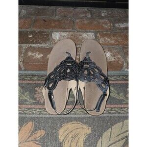 Rockport CH2086 Womens 11 Black Slingback Thong Comfort Sandals Casual Shoes